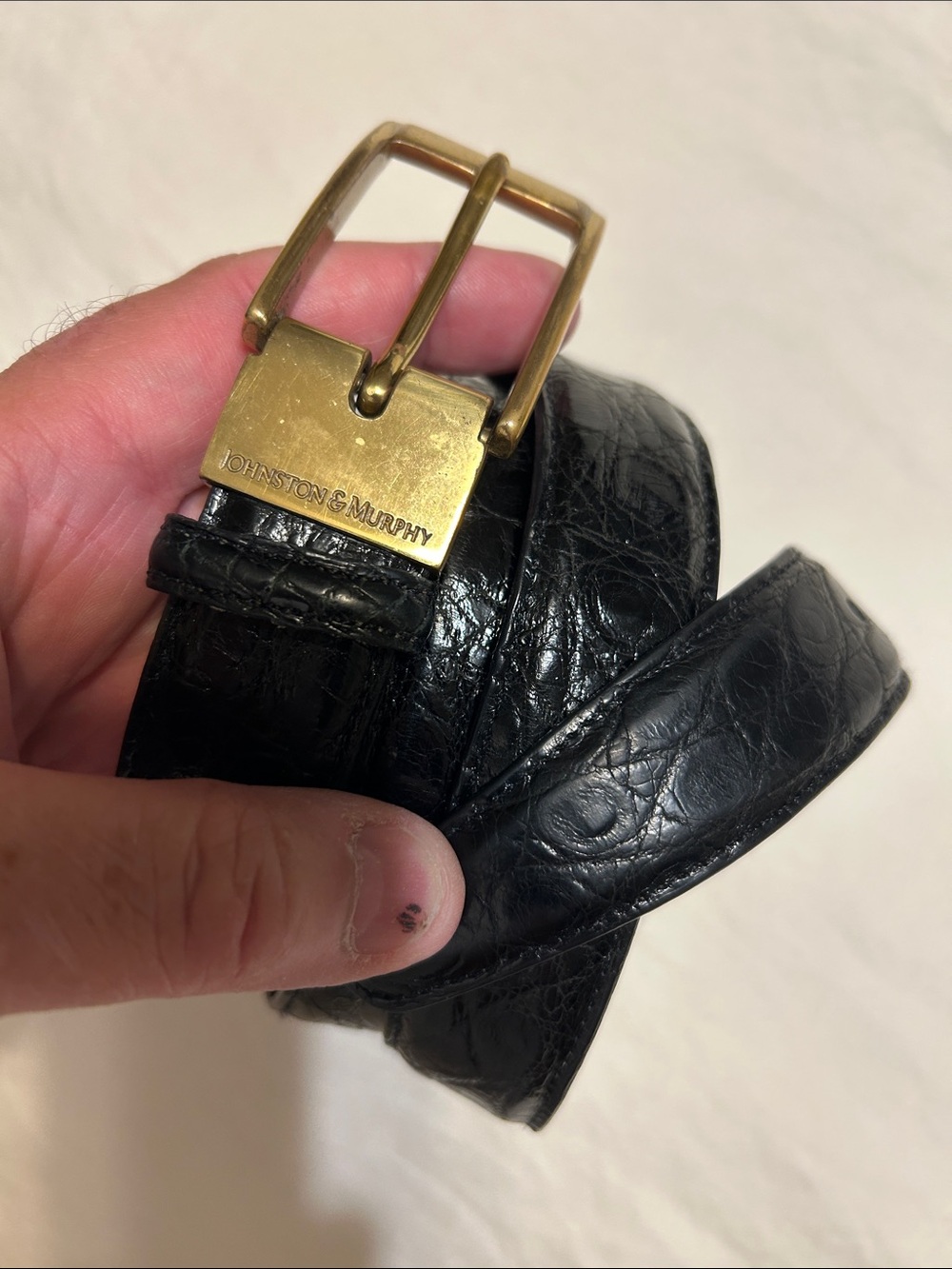 Johnston & Murphy Black Leather Belt with Brass Plate Buckle